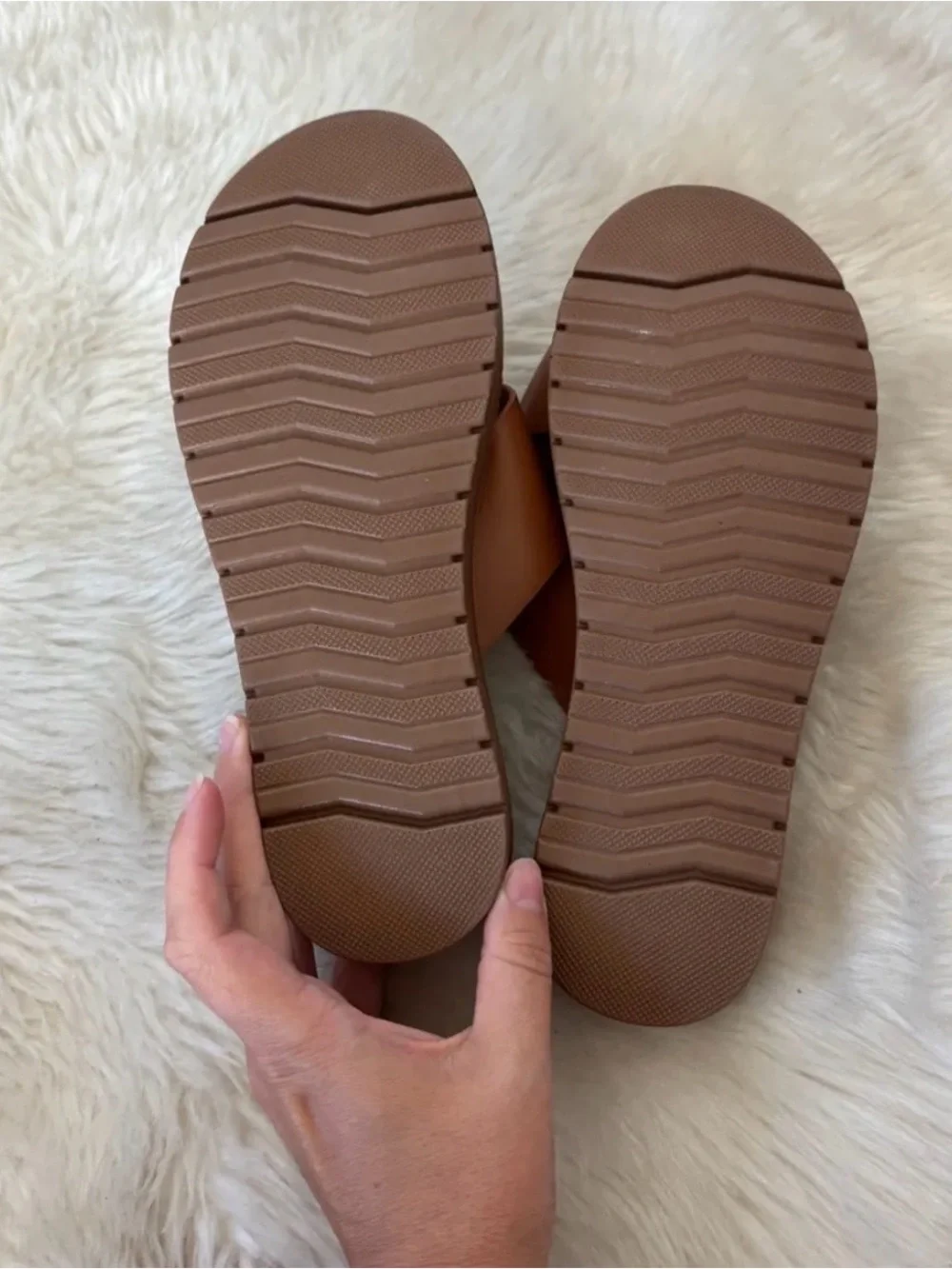 TOP Moda Tan Cross-Strap Slide Sandals